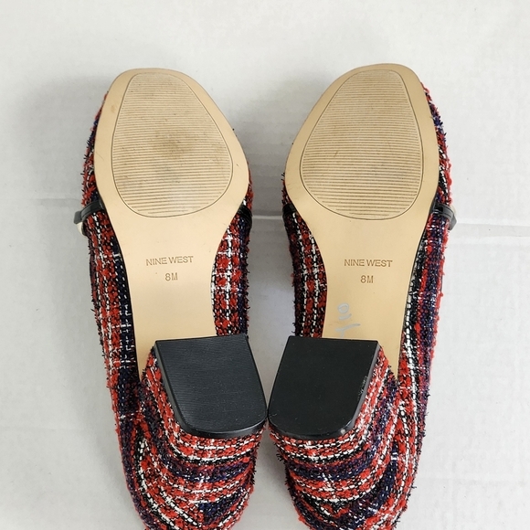 Nine West Red Plaid Slip-on Block Heel Loafers Shoes Size 8 - Picture 9 of 11